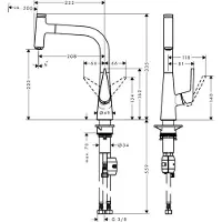 Hansgrohe Talis Select M51 Mitigeur monocommande de cuisine 220, bec extractible, 1 jet, 72822000, 72822000