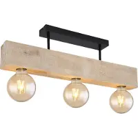 Globo Lighting Lampada a sospensione Globo, corpo in metallo nero opaco e legno naturale, dimensioni: 600x60x190 mm, esclusa lampadina: 3 x E27, 60W, 230V