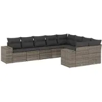 The Living Store Set di divani da giardino 9 pezzi con cuscini in poly rattan grigio