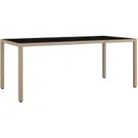 The Living Store Tavolo da giardino con piano in vetro Beige Poly Rattan e vetro temperato