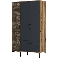 Skye Decor , Kumsal PT - Noce, Antracite, Armadio, Noce, 100% PANNELLI DI PARTICELLE RIVESTITI IN MELAMMINA, 120 x 201,4 x 47,5 cm