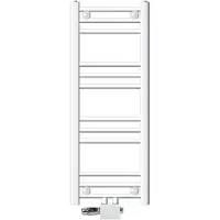 LuxeBath Radiatore da bagno attacco centrale 300 x 800 mm Bianco diritto con termostato e set di collegamento Angolo universale e diritto passante, senza elemento riscaldante
