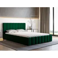 MARPUR Letto imbottito ALMA con materasso in schiuma SELEKT, 200 x 200 cm, letto matrimoniale con contenitore e rete a doghe in legno, tessuto in velluto: verde