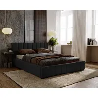 MARPUR Letto imbottito Nero con materasso in schiuma SELEKT incluso, 160x200 cm, letto matrimoniale con contenitore e rete a doghe in legno, tessuto in velluto: nero