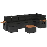 The Living Store Set di divani da giardino da 8 pezzi con cuscini in poly rattan nero