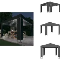 vidaXL Padiglione con doppio tetto e catena luminosa a LED 3x3 m antracite - Padiglioni e tende per feste