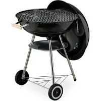 Relaxdays Barbecue a sfera , griglia Ø 54 cm, barbecue da esterno, barbecue a carbonella con ruote e base, vaschetta di raccolta, affumicatore, nero
