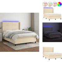 vidaXL Letto a molle insacchettate con materasso e tessuto LED crema 140x200 cm - Letti e strutture letto