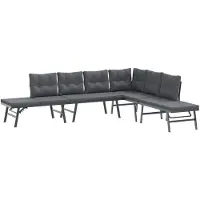 The Living Store Panchine da giardino 4 pezzi con cuscini Acciaio nero verniciato a polvere