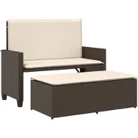 The Living Store Panca da giardino con cuscini e sgabello in Poly Rattan marrone