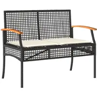 The Living Store Panchina da giardino con cuscini in poly rattan nero e legno d'acacia