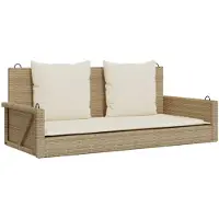 The Living Store Panca sospesa con cuscini Beige 119x56x48 cm Poly Rattan