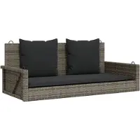 The Living Store Panca sospesa con cuscini Grigio 119x56x48 cm Poly Rattan