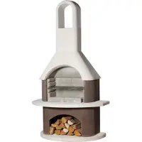 Buschbeck Barbecue da giardino Milano bianco-marrone L65 x P110 x H203 cm, griglia inclusa