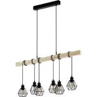 Eglo Lampada a sospensione Townshend, lunghezza 100 cm, nero/quercia, a 6 luci.