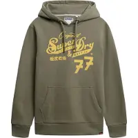 Superdry per uomo. M2014353A Felpa con cappuccio Leather & Boot Co Script kaki scuro (S), Casual, Verde, Cotone