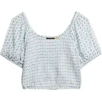 Superdry per donna. W6011857A Top Smocked Woven azul (XL), Blu, Casual, Viscosa, Manica corta