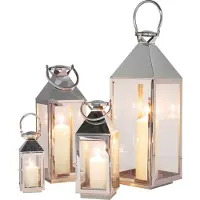 Kare Lanterna Giardino argento, set da 4, acciaio inox, vetro