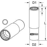 Ks Tools 1/2" CHROMEplus presa a 12 lati lunga 16 mm - 918.1698