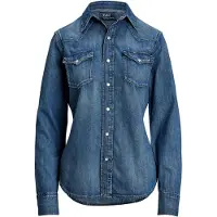 Ralph Lauren per donna. 211969402001 Camicia western in denim blu (L), Casual, Cotone, Manica lunga