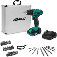 Vonroc Trapano avvitatore a batteria 20V | Incl. batteria 2.0Ah, caricabatterie rapido e 46 accessori in valigetta di lusso