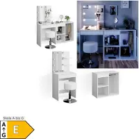 Vicco Tavolo da toeletta Isabelle Bianco 140 cm con specchio, catena luminosa LED, sgabello e mobile aggiuntivo, Model 34451
