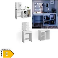 Vicco Tavolo da toeletta Isabelle Bianco 140 cm con specchio, catena luminosa LED e mobile aggiuntivo, Model 34449