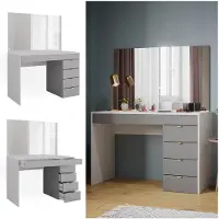 Vicco Tavolo da toeletta Elise Bianco/Grigio 115 cm con specchio, Model 41341