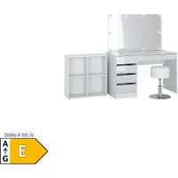Vicco Tavolino da toilette Sherry Bianco 120 cm con specchio, catena luminosa LED, sgabello e scaffale da terra, Model 41628