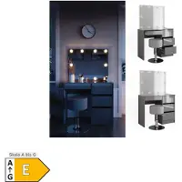 Vicco Tavolo da toeletta Sherry Grigio 90 cm con specchio, catena luminosa LED e sgabello, Model 41285