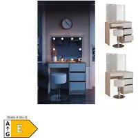 Vicco Tavolo da toeletta Sherry Sonoma 90 cm con specchio, catena luminosa LED e sgabello, Model 40833