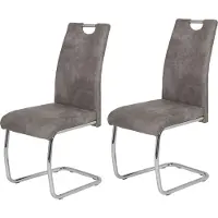 Hela Tische, set di 2 sedie per sala da pranzo a sbalzo Flora - rivestimento grigio vintage - struttura in metallo a tubo tondo cromato - portata 120 kg - schienale con maniglia