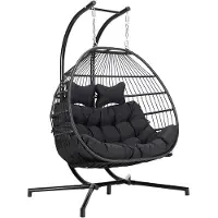 HOME DELUXE Sedia pensile LOMA - pieghevole, 2 posti in nero| Cesto pensile, sedia pensile, mobili da giardino, altalena da giardino