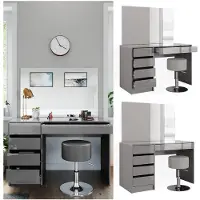 Vicco Tavolo da toeletta Sherry Grigio 120 cm con specchio e sgabello, Model 38785