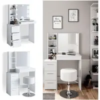 Vicco Tavolo da toeletta Meryl Bianco 80 cm con specchio e sgabello, Model 36204