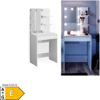 Vicco Tavolo da toeletta Isabelle Bianco 60 cm con specchio e catena luminosa LED, Model 34445