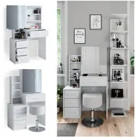 Vicco Tavolo da toeletta Conrada Bianco 80 cm con specchio e sgabello, Model 36240