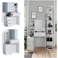 Vicco Tavolo da toeletta Conrada Bianco 80 cm con specchio, Model 35969