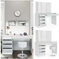 Vicco Tavolo da toeletta Sherry Bianco 120 cm con specchio e sgabello, Model 33953