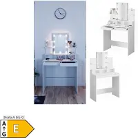 Vicco Tavolo da toeletta Ania Bianco 80 cm con specchio e catena luminosa LED, Model 36389