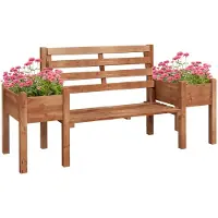 Outsunny Panca da giardino , 2 posti, in legno, ideale per balconi, con fioriera integrata, colore marrone