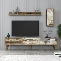 Skye Decor , Valensiya - Noce, Bianco, Marmo, Mobile TV, Noce, 100% PANNELLI DI PARTICELLE RIVESTITI IN MELAMMINA, 180 x 45 x 35 cm