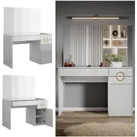 Vicco Tavolo da toeletta Adela Bianco 115 cm con specchio, Model 40855