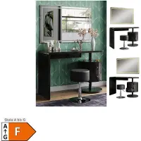 Vicco Tavolo da toeletta Lara Nero lucido 120 cm con specchio LED e sgabello, Model 50181