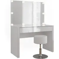 Vicco Tavolo da toilette Annabelle Bianco lucido/Bianco 110 cm con specchio, catena luminosa LED e sgabello, Model 55038