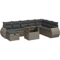 vidaXL Set di divani da giardino 9 pezzi con cuscini in polirattan grigio