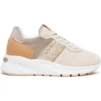 Nero Giardini sneakers da donna in vera pelle con inserti a contrasto beige e oro
