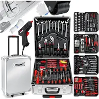 MASKO Set di attrezzi da 1400 pezzi, contenuto in una valigetta in alluminio con ruote, funzione trolley, qualità professionale