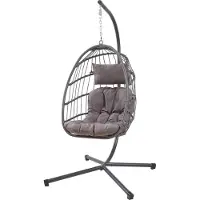 En.casa Sedia pensile 'Edeng' con struttura e cuscino per 1 persona 196 x 110 x 95 cm Grigio