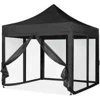 Vonroc Gazebo Easy-Up - 3x3 m | Set incl. Pareti Laterali con Zanzariera - Nero